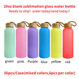 36 Pack 20oz Blank Sublimation Colorful Glass Bottle with Bamboo Lid and Rope_GGblanks