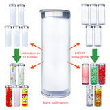 25 Pack 20oz Sublimation Blanks Pre Drilled Double Wall Snow Globe Storyboard Tumbler with Plug_GGblanks