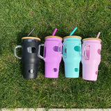 China RTS_Free shipping Silicone Sleeve Bamboo Lid Cup with Time Marker Handle Straw Coffee Reusable Water Bottles Glass Tumbler-GGblanks