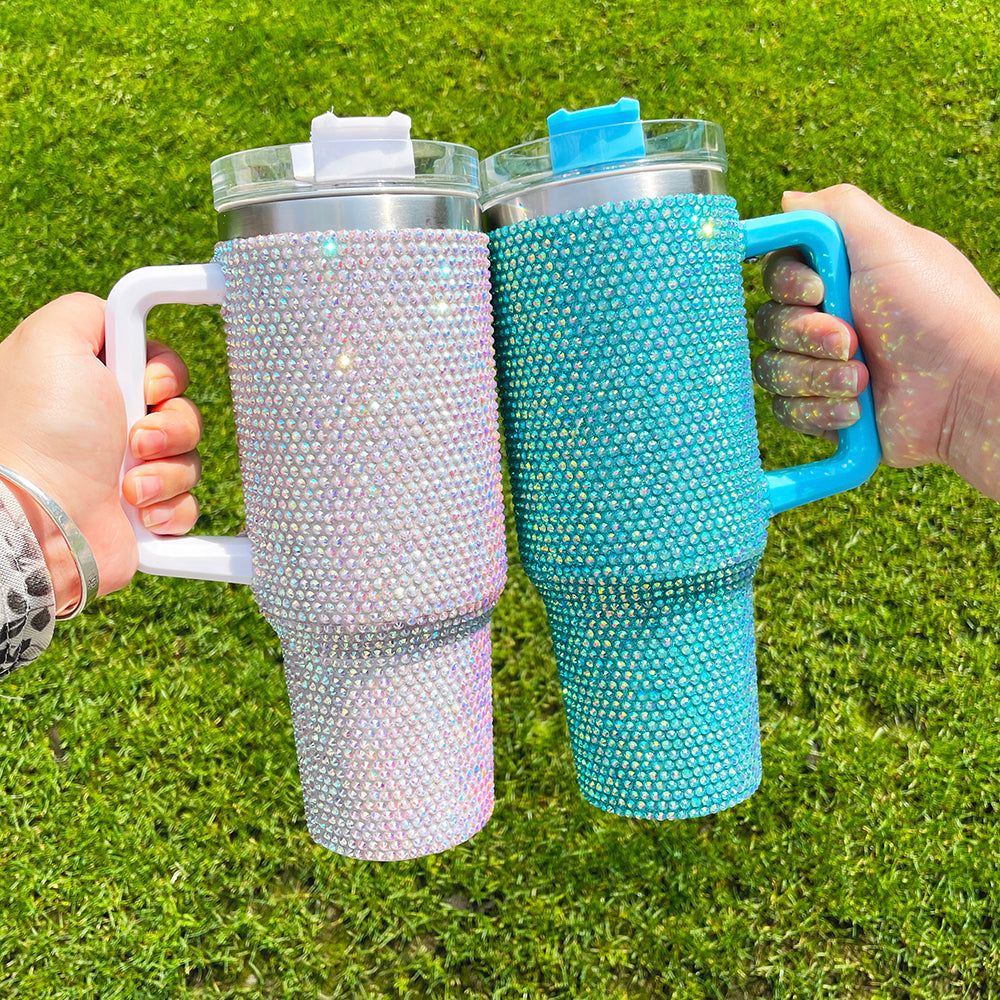 16 Pack 40oz H1.0 Colorful Rhinestone Full Coverd Bling Stanley Style Travel Mug Tumbler_GGbblanks