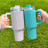 16 Pack 40oz H1.0 Colorful Rhinestone Full Coverd Bling Stanley Style Travel Mug Tumbler_GGbblanks
