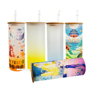 China RTS_25oz Blank Sublimation Colorful Gradient Straight Glass Tumbler With Bamboo Lid And Plastic Straw Sold By Case-GGblanks