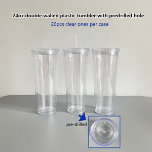 20 Pack 24oz Double Walled BPA Free Snow Globe Plastic Acrylic Cups with Lids and Straws_GGblanks