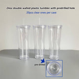 20 Pack 24oz Double Walled BPA Free Snow Globe Plastic Acrylic Cups with Lids and Straws_GGblanks