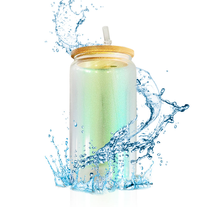 35 Pack 20oz Blank Sublimation Mixed 5 Colors Iridescent Beer Glass Can With Bamboo Lid And Plastic Straw_GGblanks