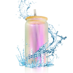 35 Pack 20oz Blank Sublimation Mixed 5 Colors Iridescent Beer Glass Can With Bamboo Lid And Plastic Straw_GGblanks