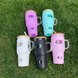 China RTS_Free shipping Silicone Sleeve Bamboo Lid Cup with Time Marker Handle Straw Coffee Reusable Water Bottles Glass Tumbler-GGblanks