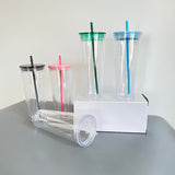 20 Pack 24oz Double Walled BPA Free Snow Globe Plastic Acrylic Cups with Lids and Straws_GGblanks