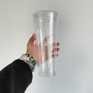 20 Pack 24oz Double Walled BPA Free Snow Globe Plastic Acrylic Cups with Lids and Straws_GGblanks