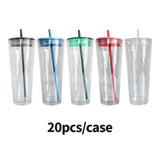 20 Pack 24oz Double Walled BPA Free Snow Globe Plastic Acrylic Cups with Lids and Straws_GGblanks