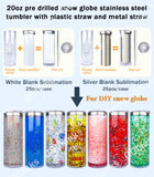25 Pack 20oz Sublimation Blanks Pre Drilled Double Wall Snow Globe Storyboard Tumbler with Plug_GGblanks