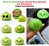 72 Pack 8.5cm Xmas Glow in dark Grinch Bun Squishy Glowing Grinch Dumpling Squeeze Fidget Toys for Christmas_GGblanks