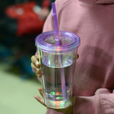 China RTS_Double Walled Led Transparent Luminous Creative 16oz Colorful Cup With Plastic Lids 60pcs/case_GGblanks