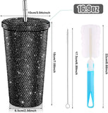 😍China RTS_16oz bling diamond-encrusted cup double-layer stainless steel straw cup stick drill rhinestone coffee cup
