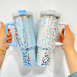 20 Pack USA RTS 40oz Holographic Print Leopard Travel Quencher Tumblers 5 colors Mixed_GGblanks