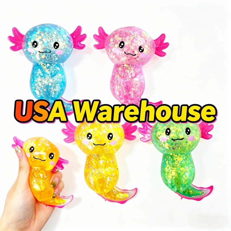 96 Pack Axolotl Squishy Stress Relief Toy Glitter Fidget Toys Cute Malt Sugar Axolotl Toy Fidget Toys Adults Fidget Toys for Kids Youth Adult_GGblanks