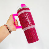 20 Pack Hot Pink Black 40oz Sweet Heart Print/Football Diamond Bling Rhinestone Tumblers_GGblanks