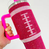 20 Pack Hot Pink Black 40oz Sweet Heart Print/Football Diamond Bling Rhinestone Tumblers_GGblanks