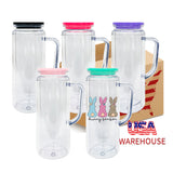 25 Pack China Warehouse Glitter Pre Drilled Hole 12oz 16oz Double Wall Snow Globe Plastic Mug with Handle for UV DTF Transfer Wrap_GGblanks