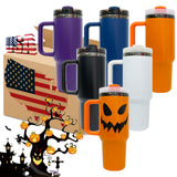 20 Pack 25 Pack Halloween 14oz/40oz Mirror Black Mirror Underneath Powder Coated Quencher Tumbler_GGblanks
