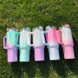 20 Pack 25 Pack 40oz Sublimation Blank Colorful Rainbow Shimmer Glitter Travel Tumbler with Handle_GGblanks