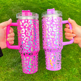 20 Pack USA RTS 40oz Holographic Print Leopard Travel Quencher Tumblers 5 colors Mixed_GGblanks