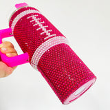 20 Pack Hot Pink Black 40oz Sweet Heart Print/Football Diamond Bling Rhinestone Tumblers_GGblanks