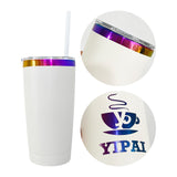 25 Pack Yeti 20oz Rainbow Plated Tumblers Power Coated Tumbers Car Cups Mugs with Colorful Straws_GGblanks