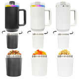USA Presale_New 2 in 1 40oz Quencher Tumbler with Snack Storage Compartment white for sublimation& white black powder rainbow plated  tumblers for laser engraving_GGblanks