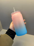 USA RTS_New Plastic Cans Kids 16oz Matte Colored Plastic Can Same Shape as Glass Can with Lids for UV DTF Wraps_GGblanks