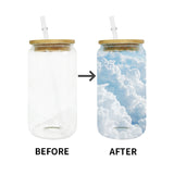 Blank Sublimation 16oz Clear Frosted Glasses with Bamboo Lid+Plastic Straw_GGblanks