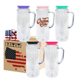 25 Pack China Warehouse Glitter Pre Drilled Hole 12oz 16oz Double Wall Snow Globe Plastic Mug with Handle for UV DTF Transfer Wrap_GGblanks