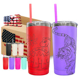 25 Pack Yeti Style 20oz Black Plated Car Cups Power Coated Tumblers with Colorful Straws_GGblanks