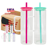 🔥USA 20oz Straight Glass Mugs Skinny Tumblers Jelly Color Straight Beverage Mugs for Sublimation or UV DTF wraps_GGblanks