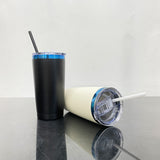 25 Pack Yeti 20oz Rainbow Plated Blue Plated Tumblers Power Coated Tumbers Car Cups Mugs with Colorful Straws_GGblanks