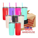 25 Pack Yeti Style 20oz Black Plated Car Cups Power Coated Tumblers with Colorful Straws_GGblanks