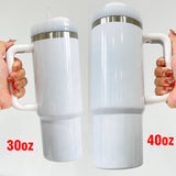 20 Pack 25 Pack USA RTS 30oz/40oz H2.0 Blank Sublimation White Glossy Travel Tumbler with Handle_GGblanks