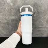 13 Pack 25 Pack Black White Mixed Blue Plated 30oz Flip Top Straw Water Bottle for Laser Engraving_GGblanks