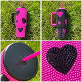 20 Pack USA RTS Hot Pink Black 40oz Sweet Heart Print/Football Diamond Bling Rhinestone Tumblers_GGblanks