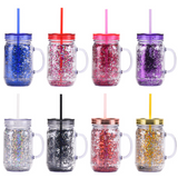 25 Pack 20oz Double Wall Rough Glitter Plastic Cans with Handle_GGblanks