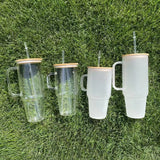 20 Pack Clear Frosted Glass Tumbler 40oz Glass Tumbler with Bamboo Lids_GGblanks