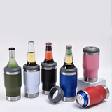 China RTS_14oz colorful powder coated double walled stainless steel can cooler with 2 lids for laser engraving_GGblanks