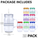 25 Pack New Style 20oz Pre-drilled Snow Globe Plastic Colorful Lids Mason Jars_GGblanks