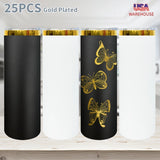 25 Pack 20oz Gold Plated Black and White Straight Tumblers_GGblanks