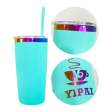 25 Pack Yeti 20oz Rainbow Plated Tumblers Power Coated Tumbers Car Cups Mugs with Colorful Straws_GGblanks