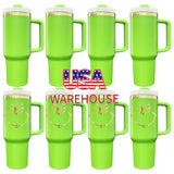 20 Pack USA Warehouse Mirror Gold Plated Christmas Green Powder Coated H2.0 40oz Tumblers with Grinch Laser_GGblanks