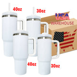 20 Pack 25 Pack USA RTS 30oz/40oz H2.0 Blank Sublimation White Glossy Travel Tumbler with Handle_GGblanks