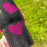 20 Pack Hot Pink Black 40oz Sweet Heart Print/Football Diamond Bling Rhinestone Tumblers_GGblanks