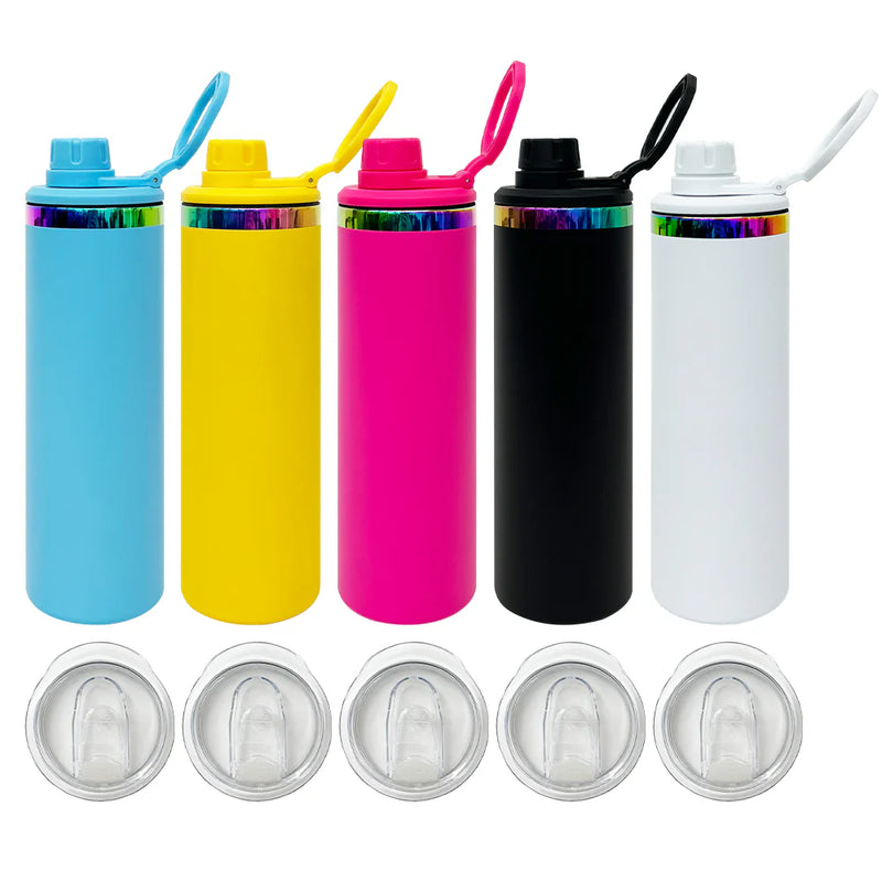 25 Pack 20oz Sports Lid Rainbow Underneath Powder Coat Straight Sports Water Bottles With 2 Lids_GGblanks