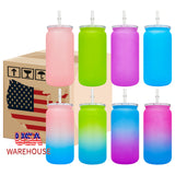 USA RTS_New Plastic Cans Kids 16oz Matte Colored Plastic Can Same Shape as Glass Can with Lids for UV DTF Wraps_GGblanks